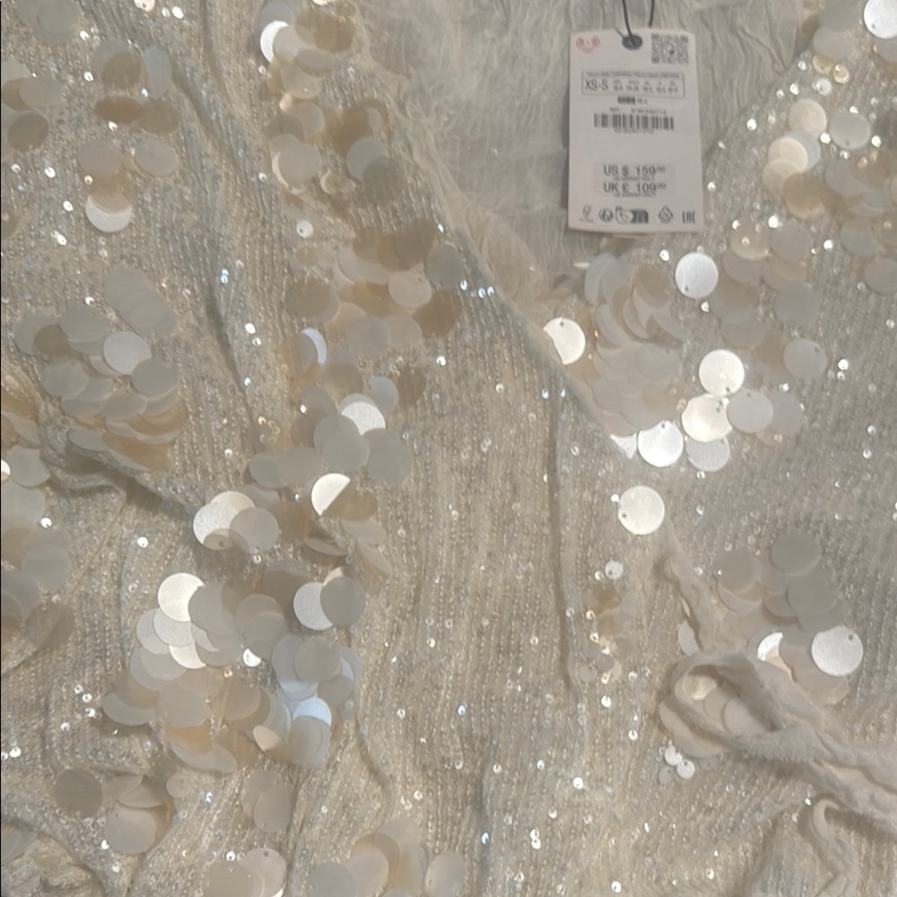 Zara Sparkling Cream Sequin Top - Picture 4 of 4
